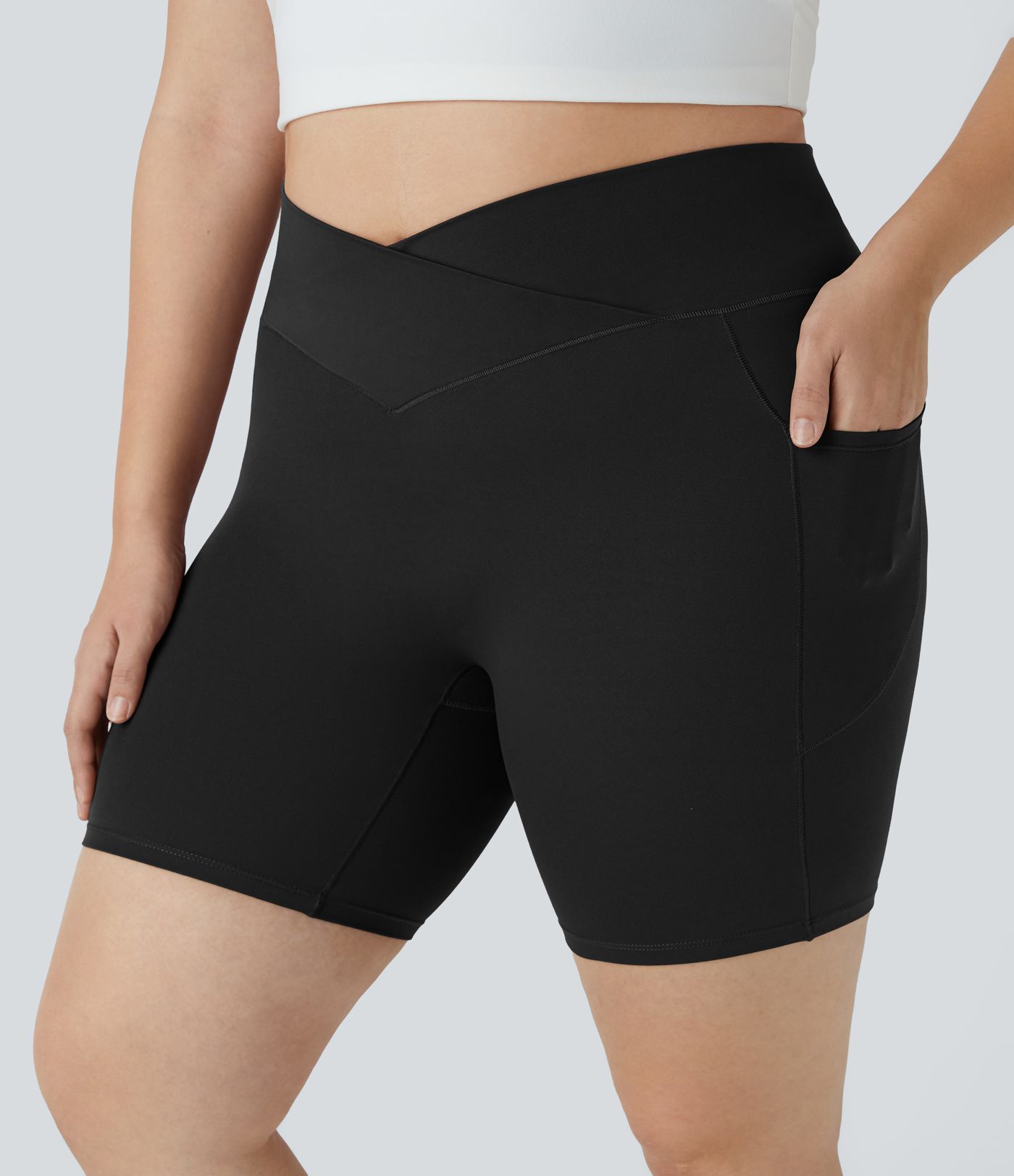 Softlyzero™ Short Biker Taille Haute Crossover Poches Latérales Yoga Grande Taille 17,5cm