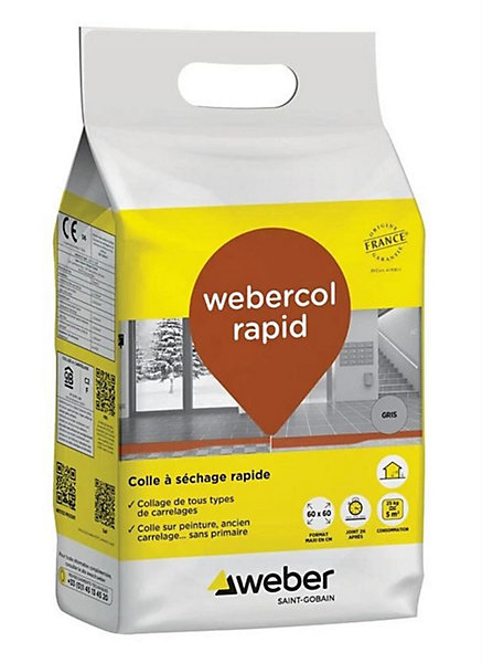 Colle carrelage séchage rapide WEBERCOL RAPID - Sac 25kg