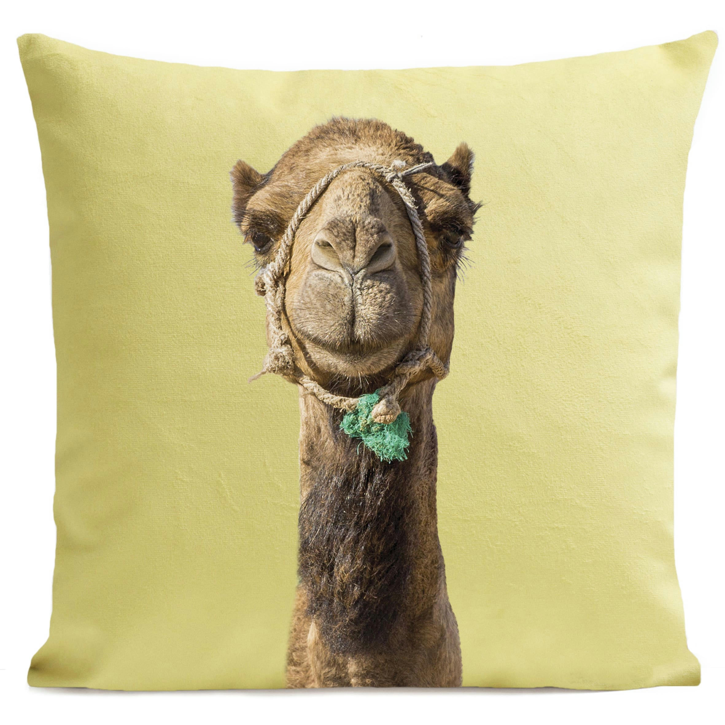- Coussin tropical chameau suédine jaune 40x40cm