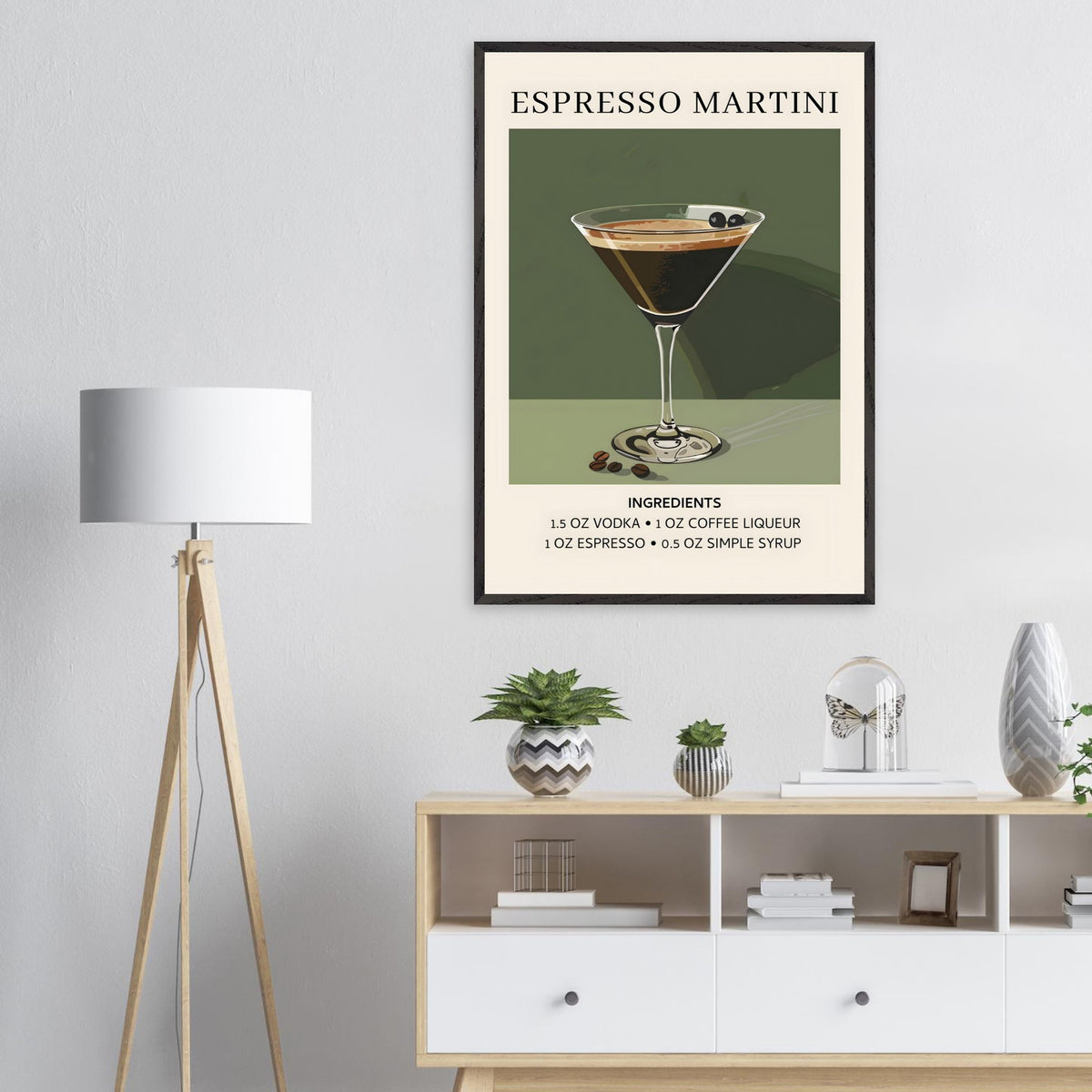 Artfulprints Poster Espresso Martini cocktail - Ingrediënten  - 70x100 cm - Donkergroen