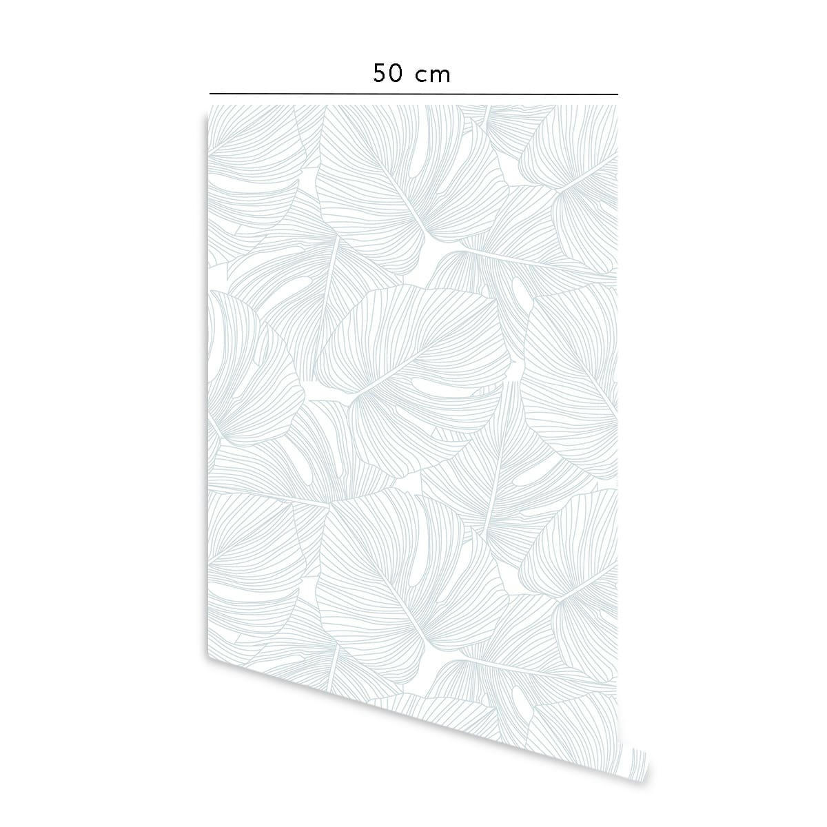 PALMS - Papier peint vinyle adhésif palmiers poudre bleu 50x300 cm