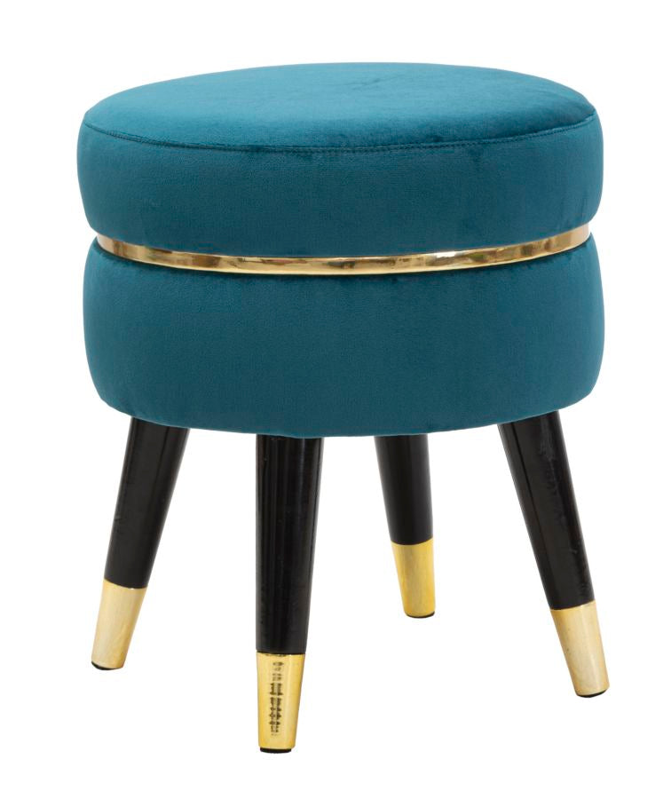Mauro Ferretti Paris Ronde kruk in blauwe stof met houten poten