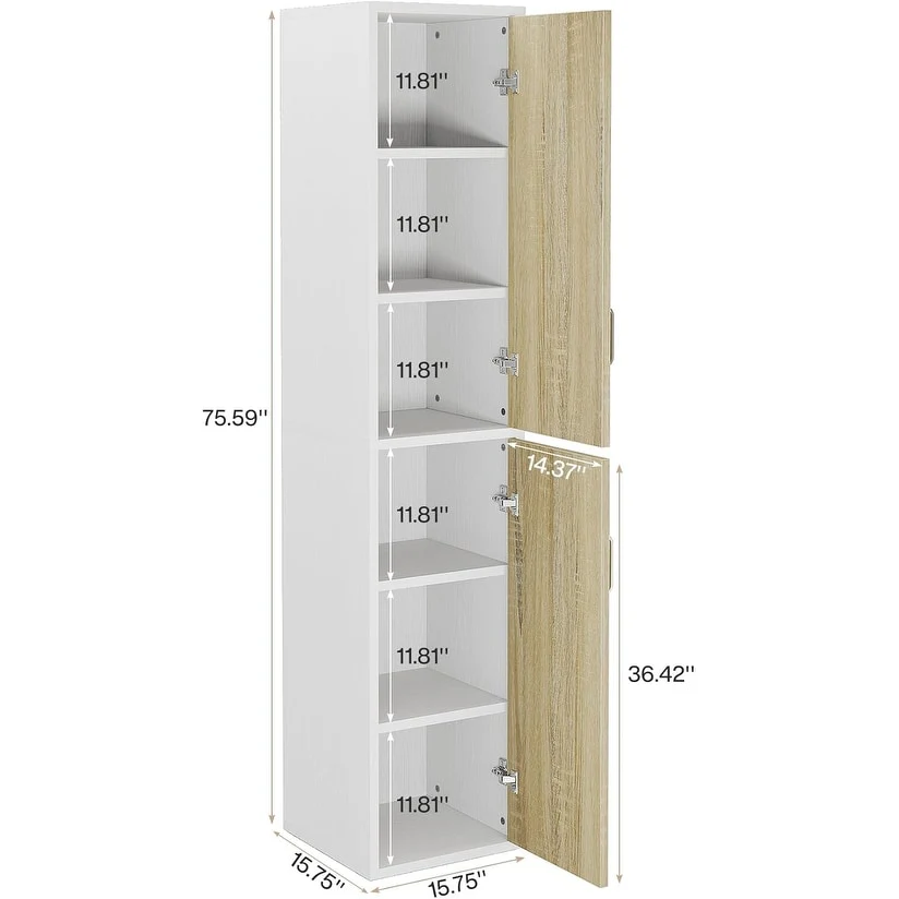 75.4 Inches Wood Storage Cabinet with 2 Doors and 6 Shelves