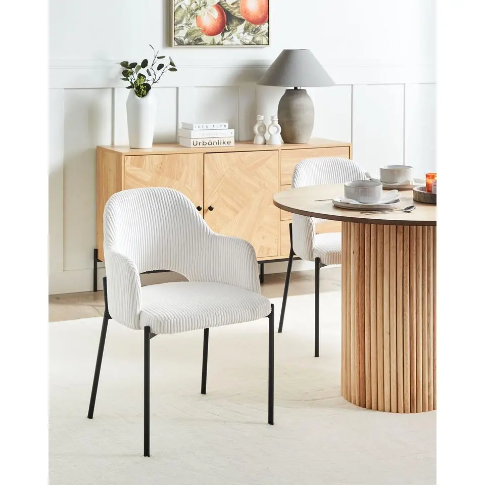 RATON - Eetkamerstoel set van 2 - Gebroken wit - Corduroy