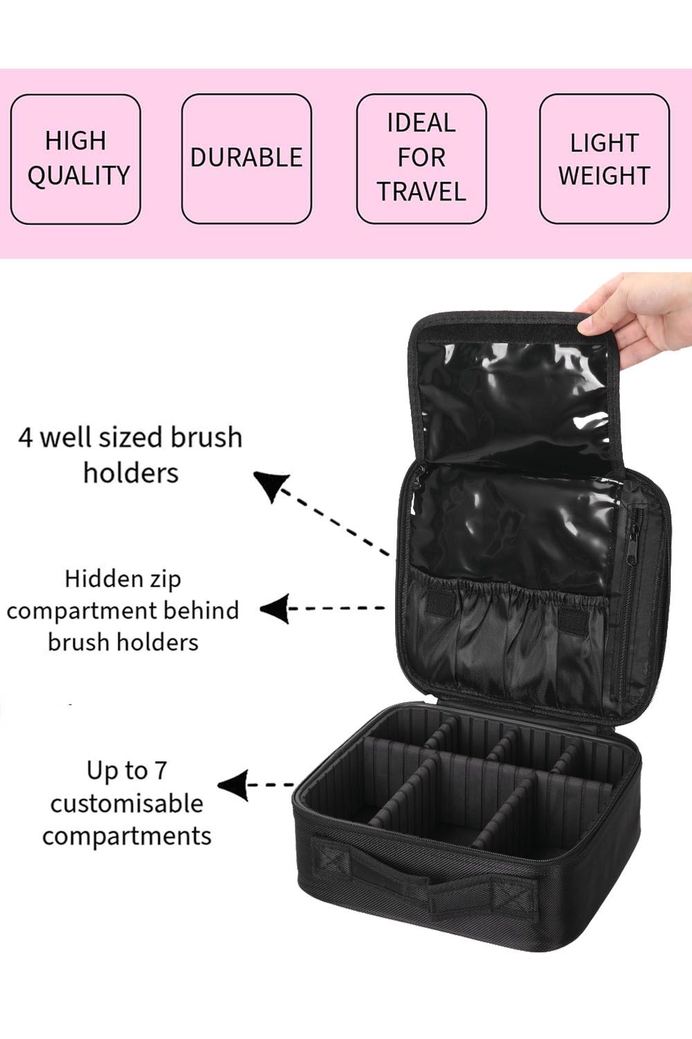Living and Home Waterproof Vanity Travel Makeup Storage Cosmetic Toiletry Bag Organizer with Adjustable Compartment