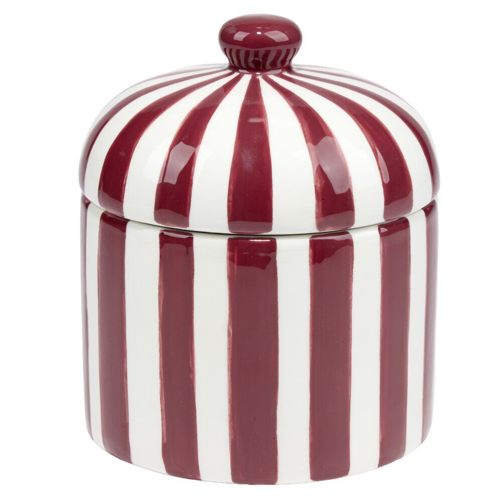 Bonbonnière ronde dolomite rayée rouge et blanc Ø12xH14cm