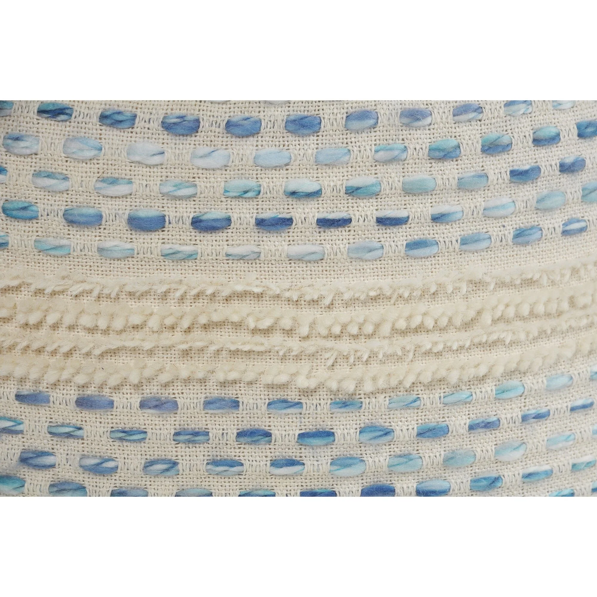 18 Blue and Cream Tufted Pin Dot Round Pouf Ottoman