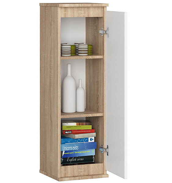 Armoire murale AKORD W30 Chêne Sonoma 30 cm 1 porte façade Blanche 3 étagères 30x30x99 cm