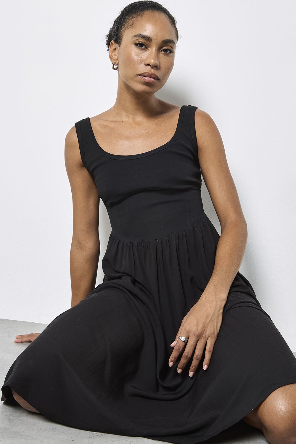 Apricot Jersey Bodice Cotton Midi Dress