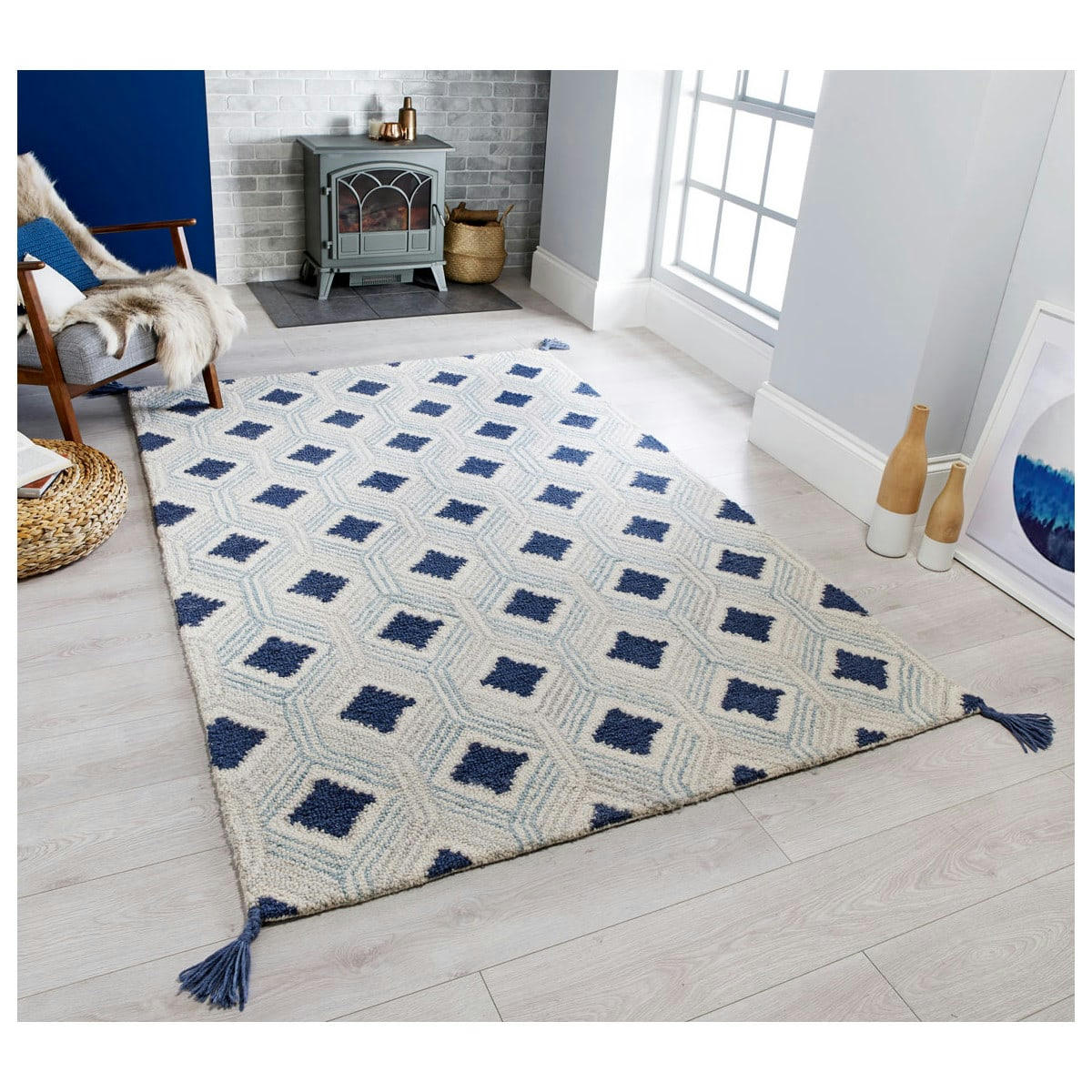 MARCO - MARCO - Tapis géométrique design en laine bleu 120x170