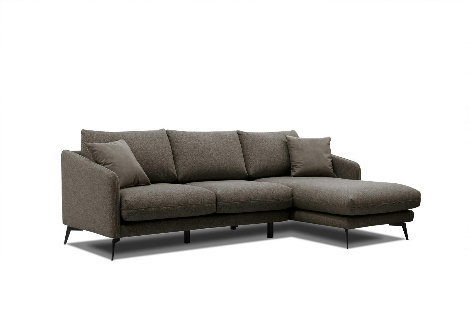 SOGEL - Canapé d'angle droit 4 places tissu marron