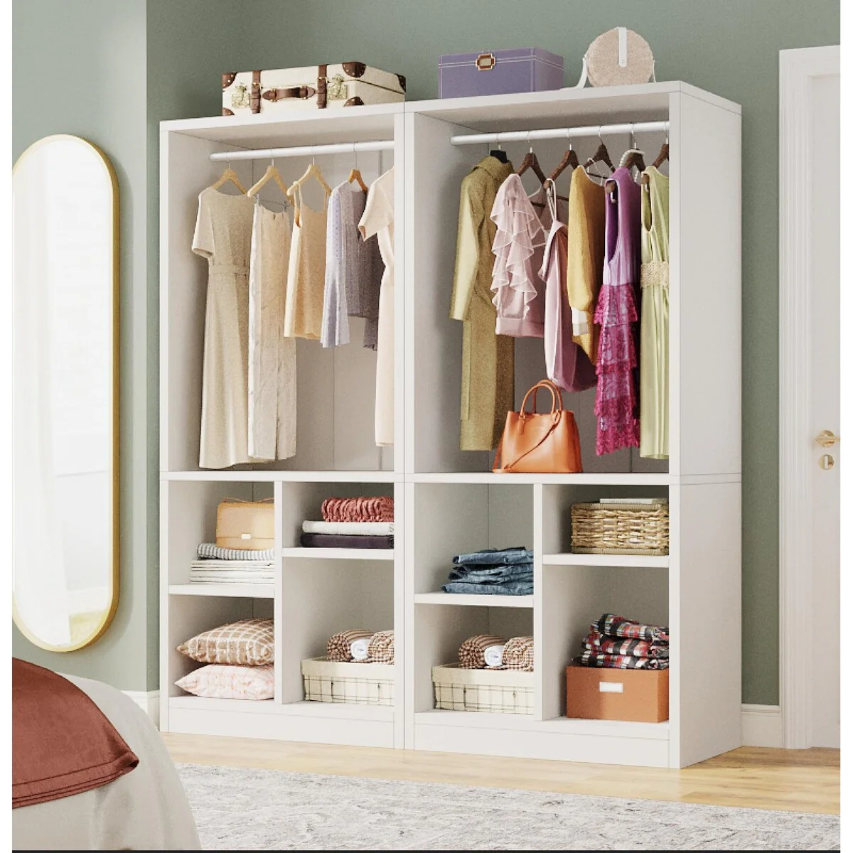 Entryway Hall Tree with Hanging Rod and Shelves