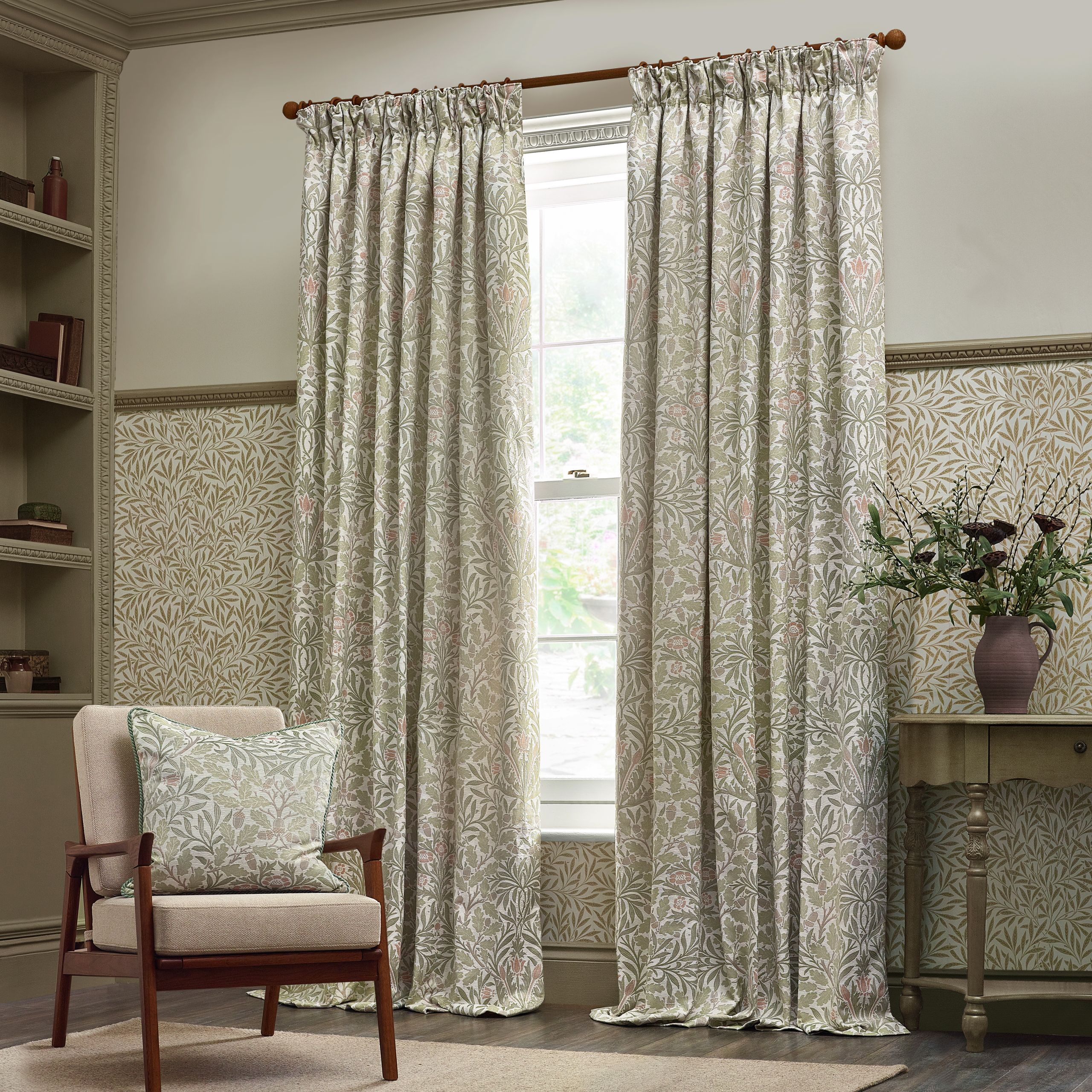 Morris & Co Acorn Multi Floral Jacquard Room Darkening Pencil Pleat Curtains