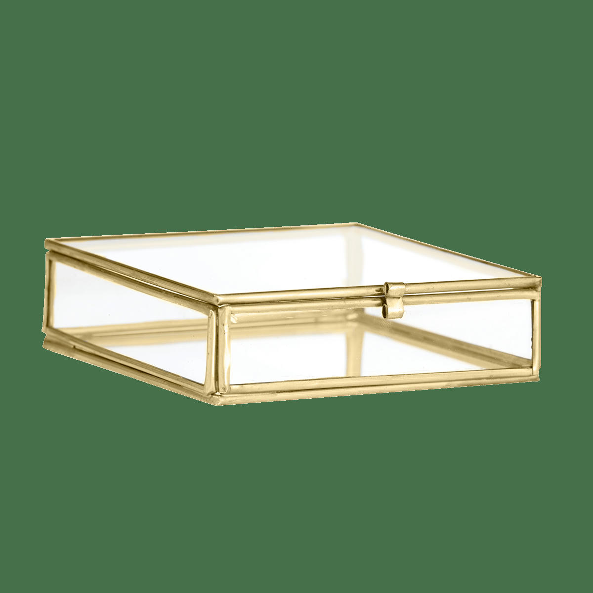 - Boîte en verre quadratique 10.5x10.5x3.5cm transparent laiton