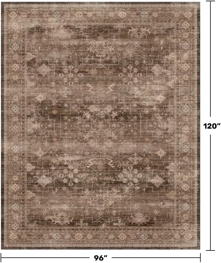 Hazo Haus Boho Taupe Brown Living Room Rug 8x10 - Modern Vintage Traditional Eclectic Oriental Neutral, Washable Low Pile Non-Slip Extra Large Area Rugs for Dining Under Table Bedroom Lounge