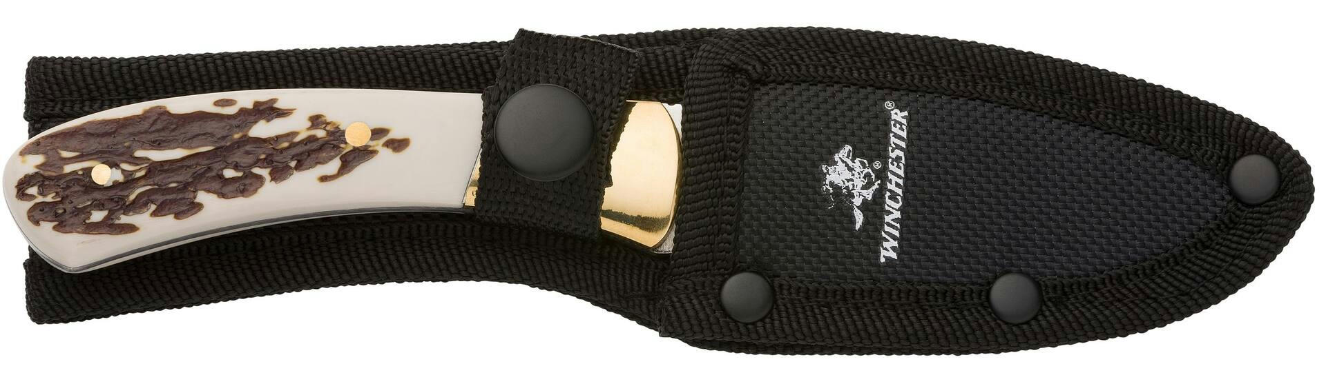 Winchester Fixed Blade Stag Bone Knife with Sheath, 7-in