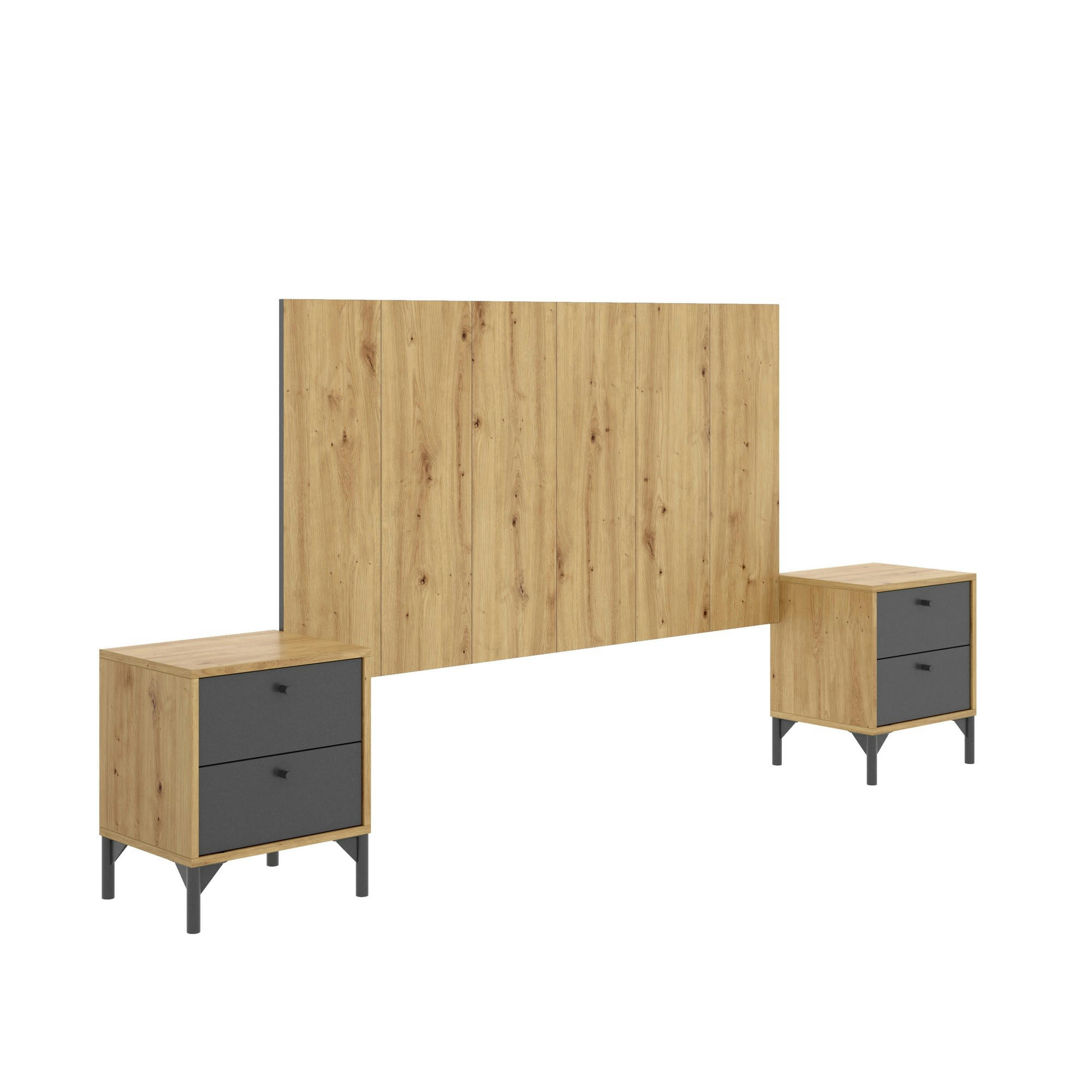 DLINAR - Tête de lit effet bois chêne et anthracite