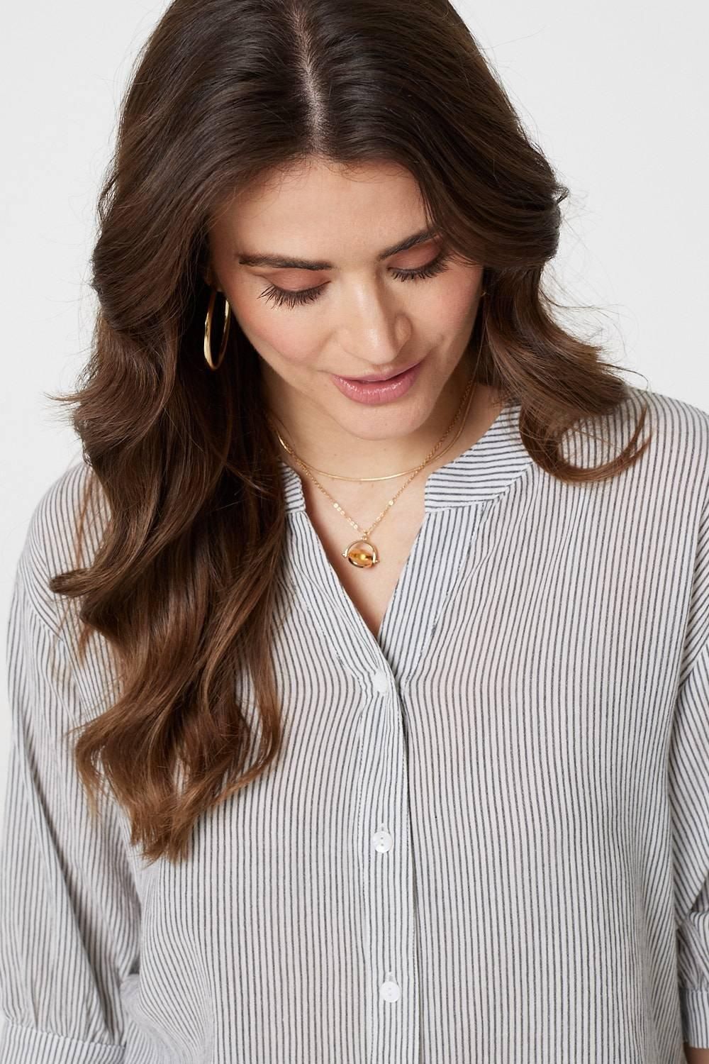 Izabel London Pinstripe Relaxed Button Back Blouse