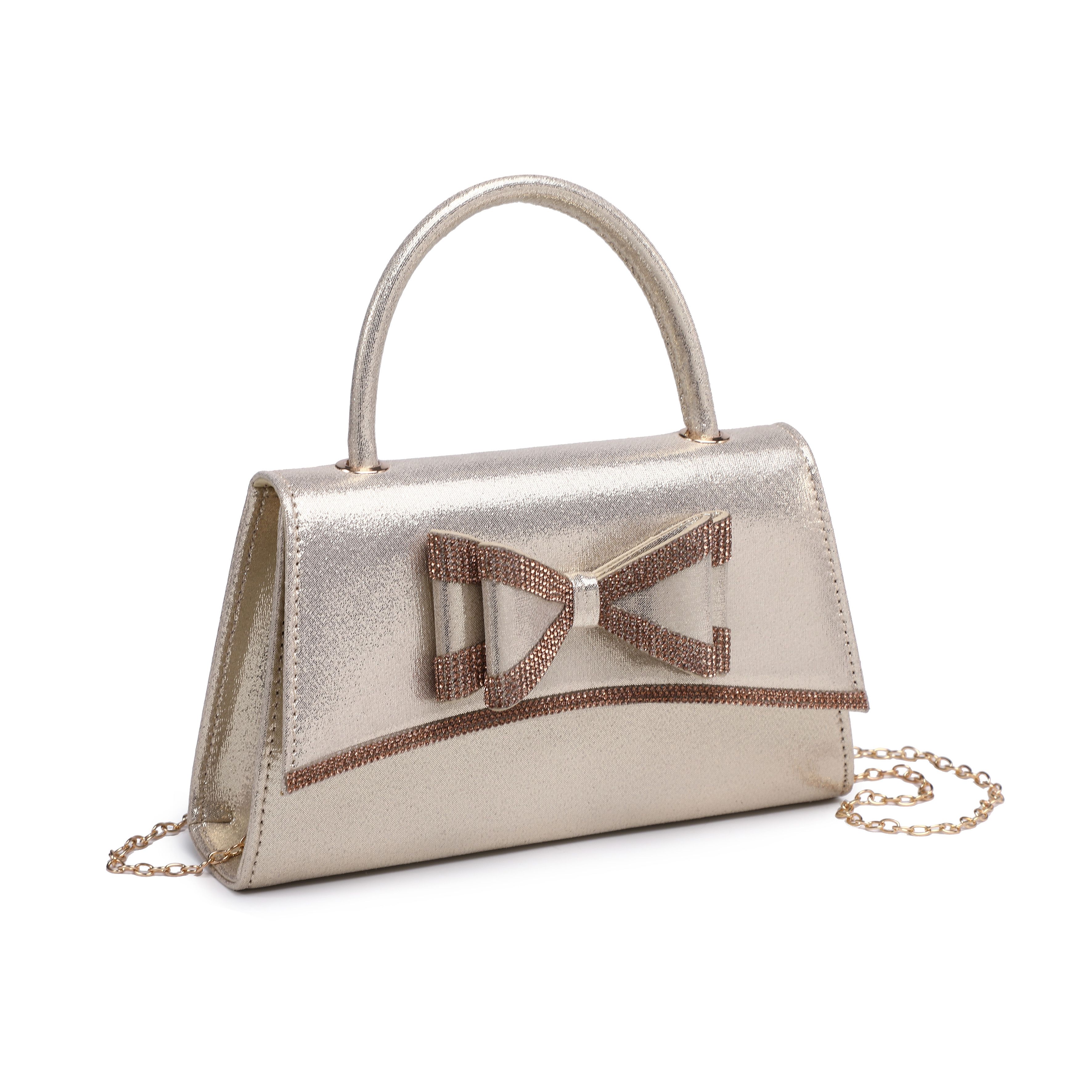 JFY Tie Trapezoid Shape Top Handle Glitter Clutch Bag