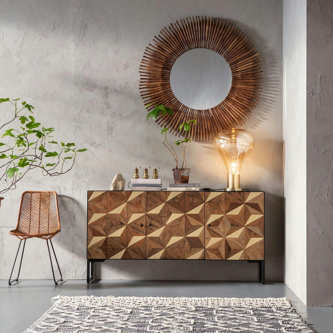 ILLUSION - Buffet 3 portes en bois recyclé et acier noir