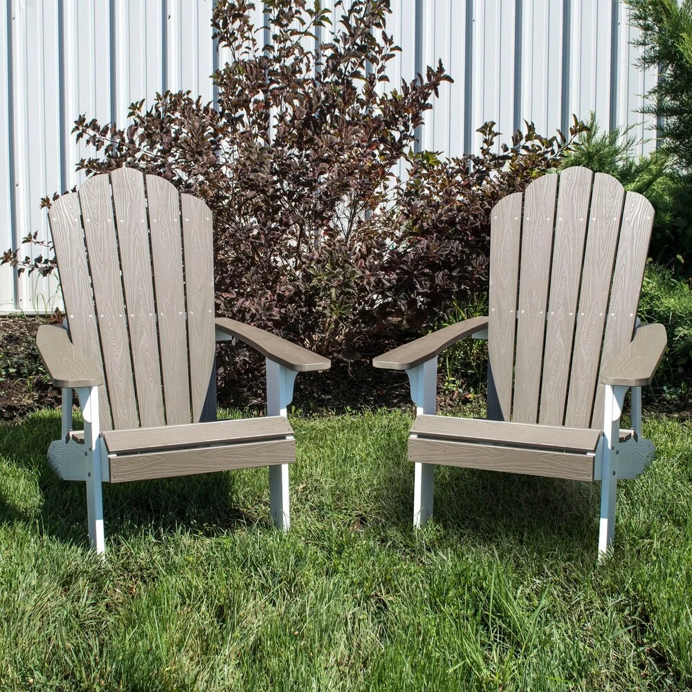 Outdoor Two Tone Adirondack Chair, Driftwood with White Accents, 2 Pc