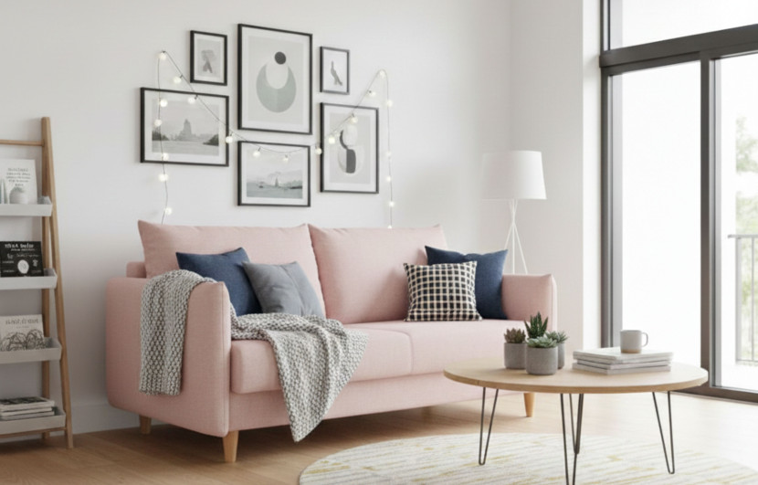 Sofa Rozkładana Kanapa z Funkcją Spania i Pojemnikiem do Salonu Look Różowa
