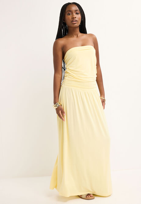 Womens Lemon Ruched Bandeau Dress