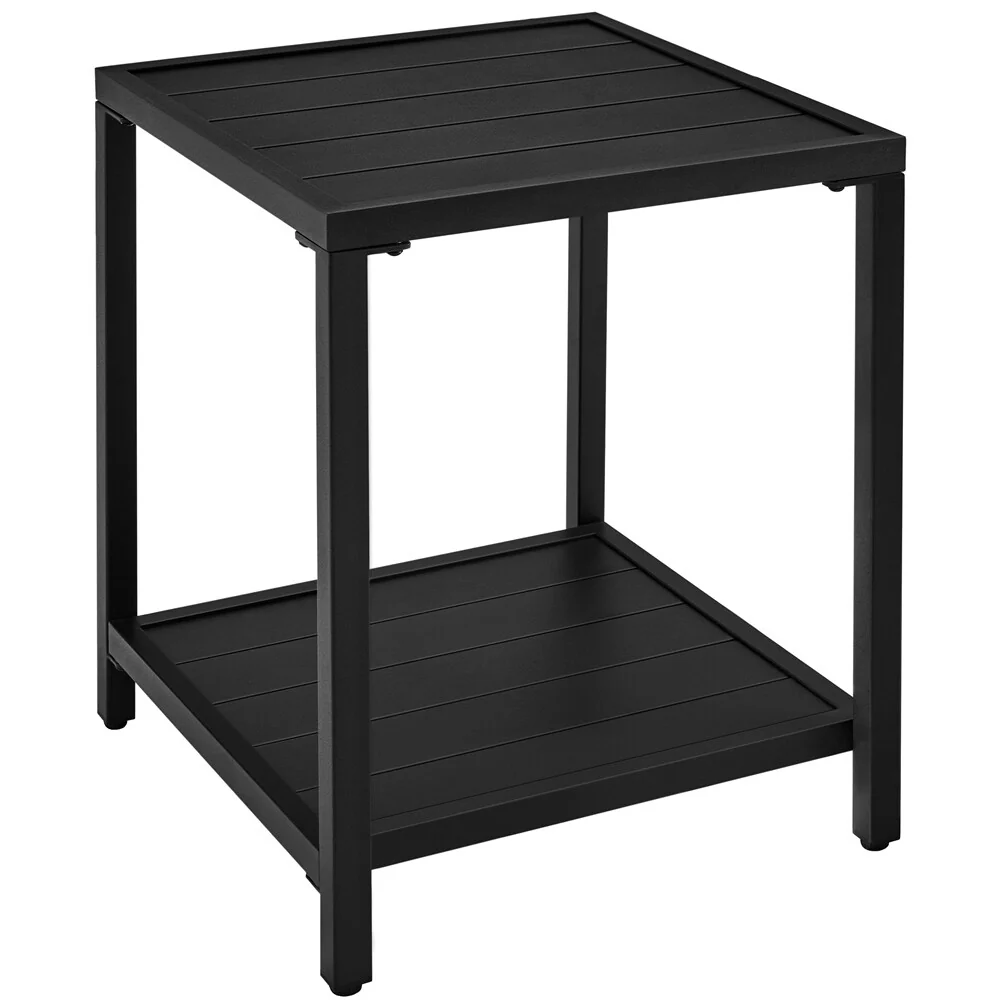 Yaheetech Double-layer Outdoor End Table with Slatted Design and Storage Bottom Shelf
