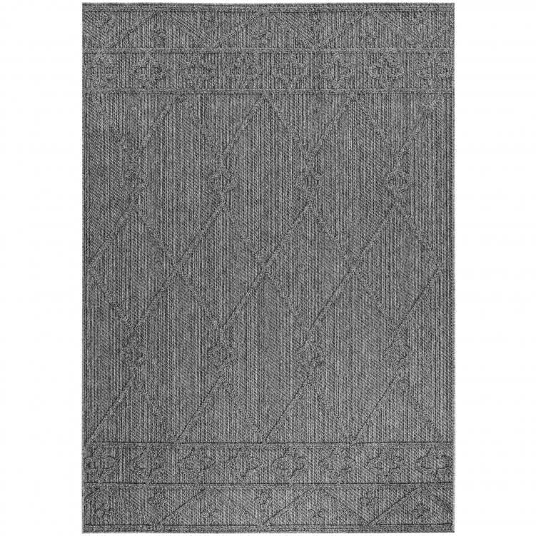 JUDE - Tapis effet jute naturel à relief géométrique gris 80x250cm