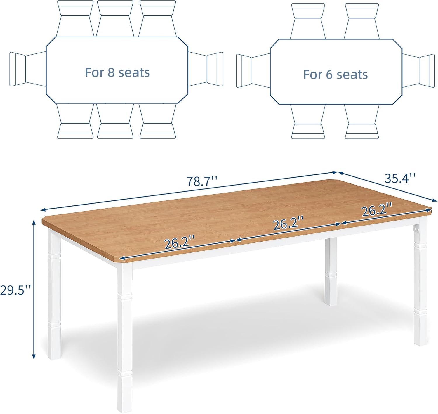 Garvee Large Dining Table for 6-8 People, 79 Wooden Kitchen Table with Sturdy Metal Frame, Dining Room Table for Dining Room, Kitchen, White Leg & Natural