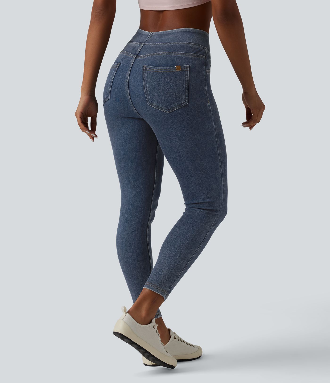 Halara Flex™ Jeggings casual 7/8 taille haute en lyocell drapé effet denim, avec poches