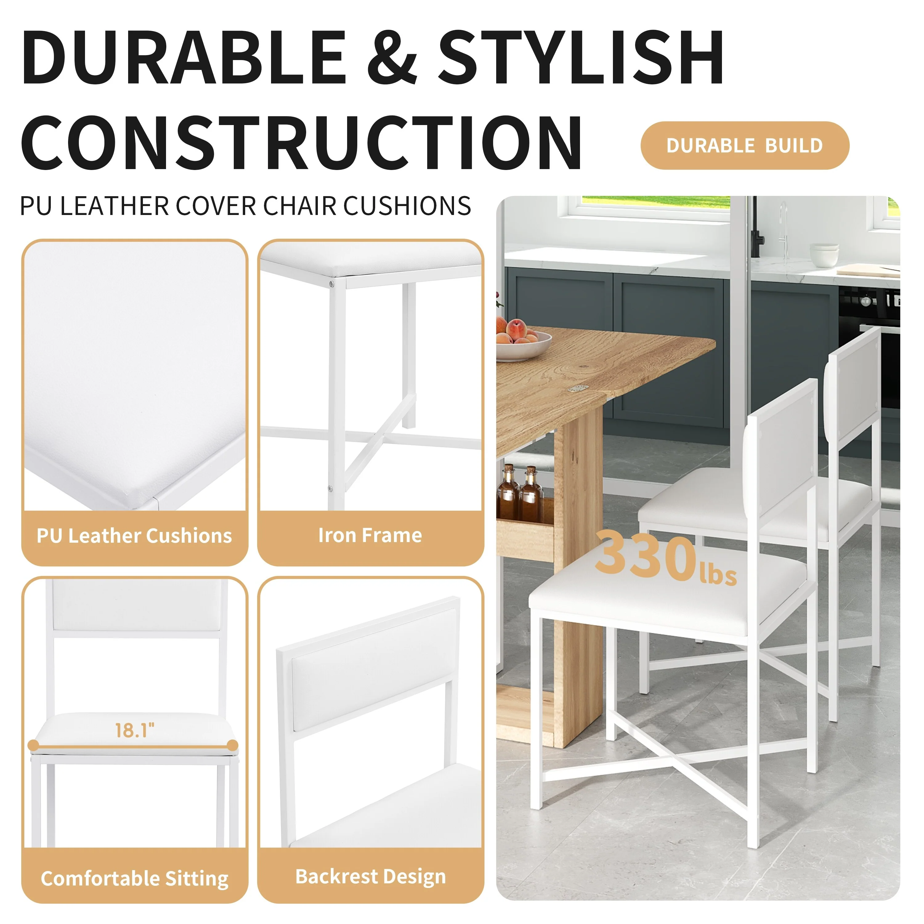 Modern Compact 63inch 5-Piece Extendable Dining Table Set