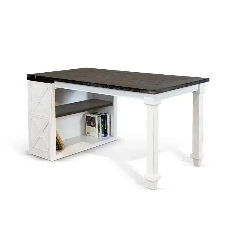 Zena Writing Desk, White Turned Legs, 56 Inch Rectangular Brown Top