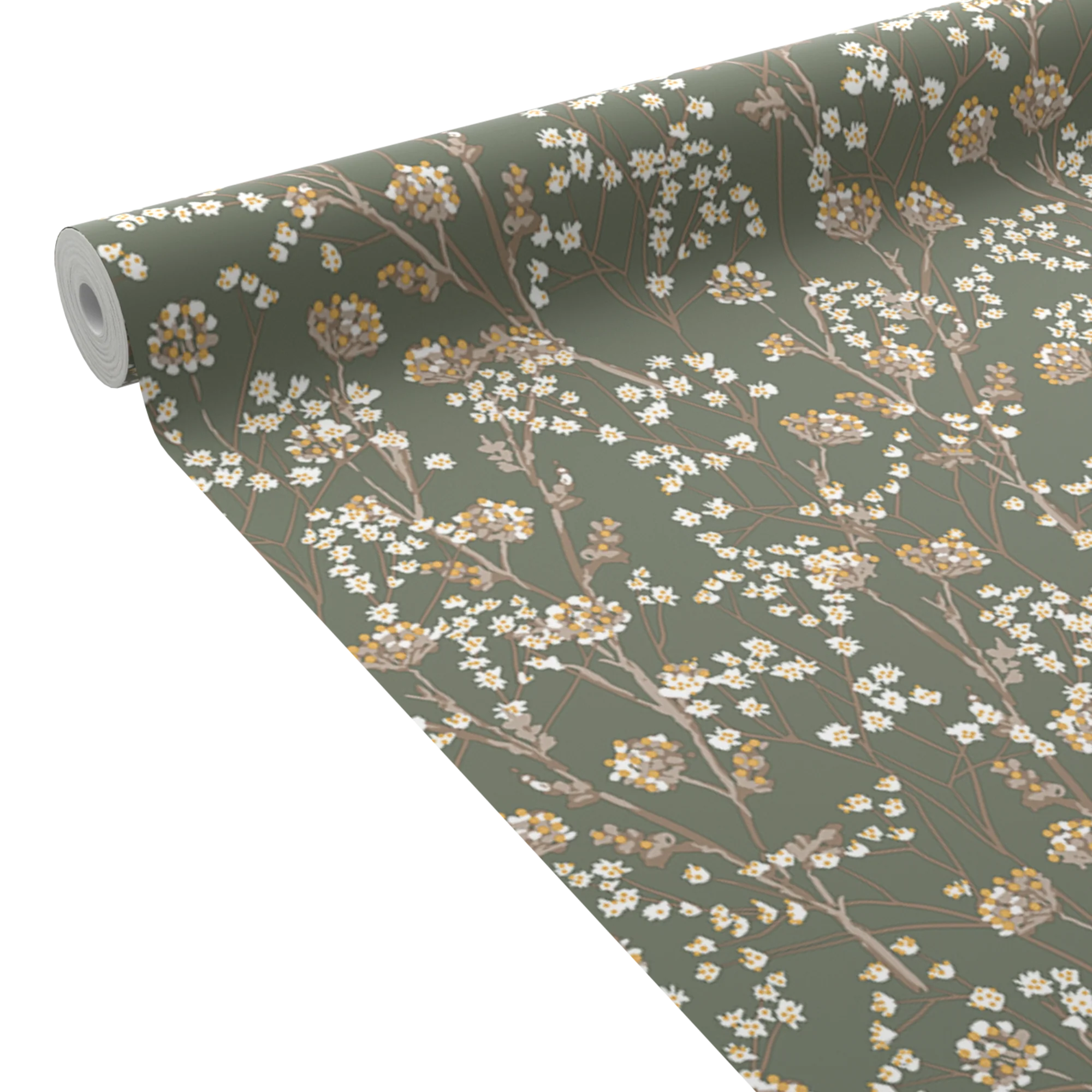 Papier peint intissé MANOA coloris vert kaki et ocre