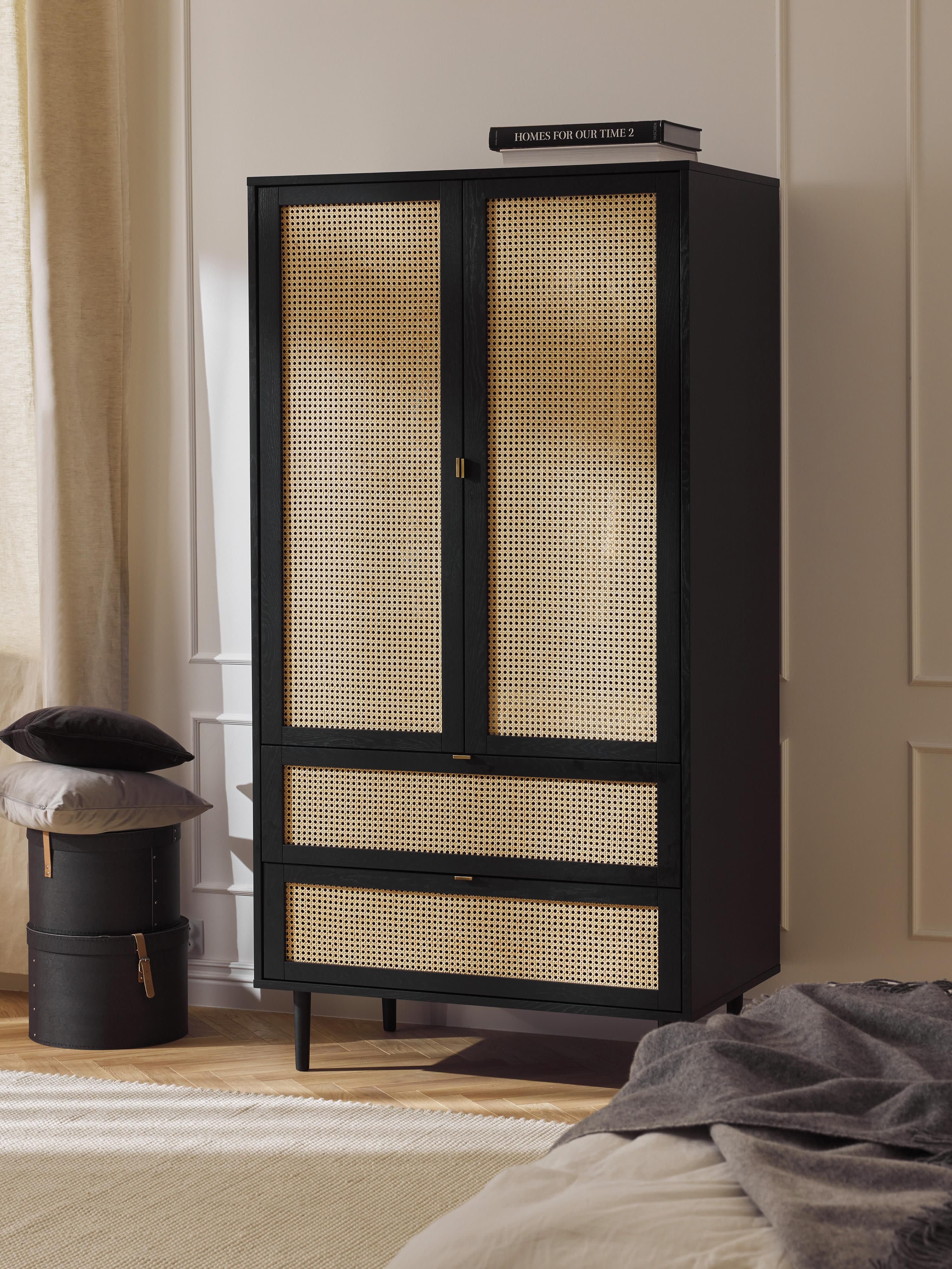 Kleiner Kleiderschrank Aries mit Wiener Geflecht, 2-türig
