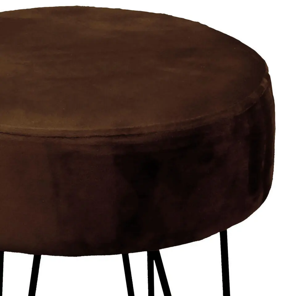 Unique Living Kruk - velvet - donkerbruin - metaal/stof - 35x40cm