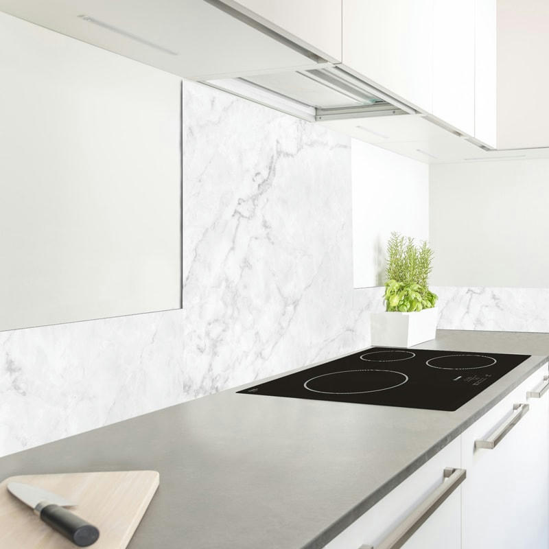 MARBRE - Crédence cuisine Bandeau ALU lot de 2 L100xH20cm Blanc Pierre