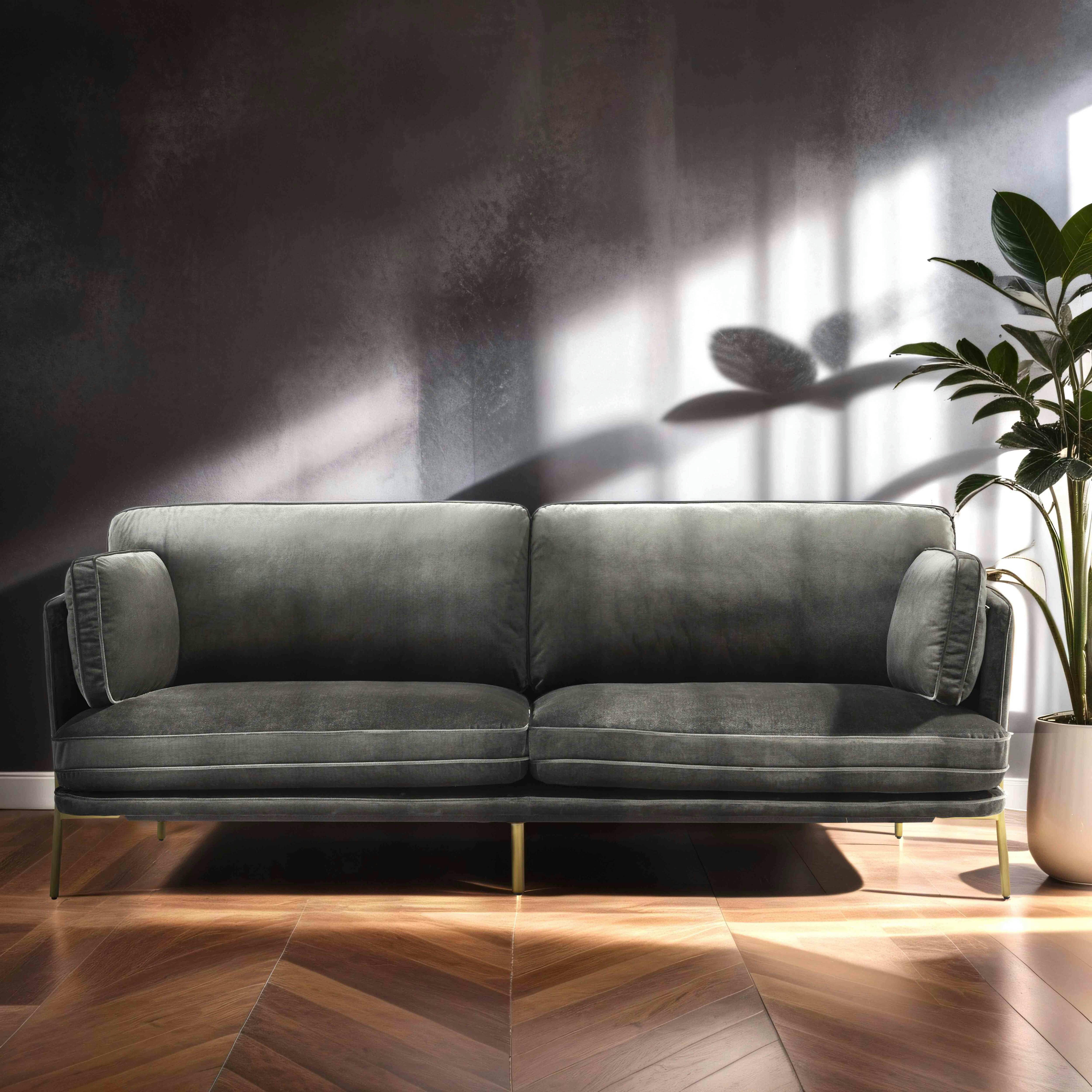 PANDOR - Canapé en velours et pieds en laiton 3 places