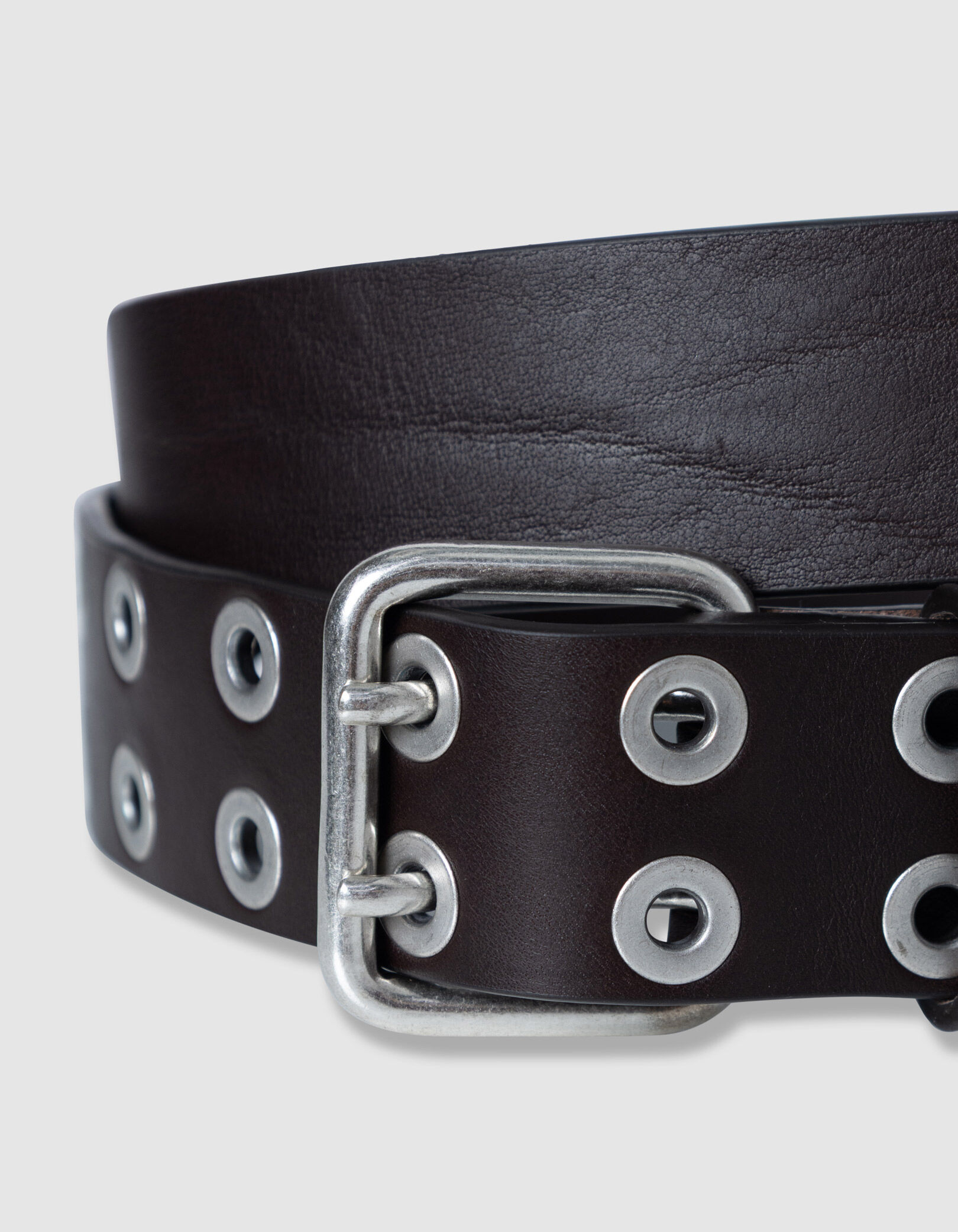 Ceinture marron cuir rivets Femme