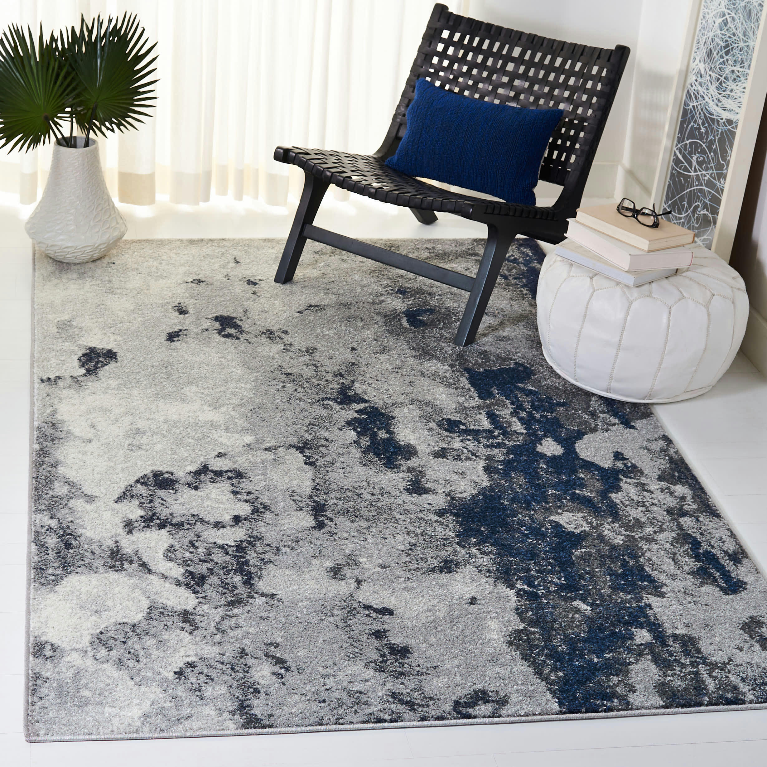 ADIRONDACK - Tapis de salon interieur en bleu marine & gris, 91 x 152 cm
