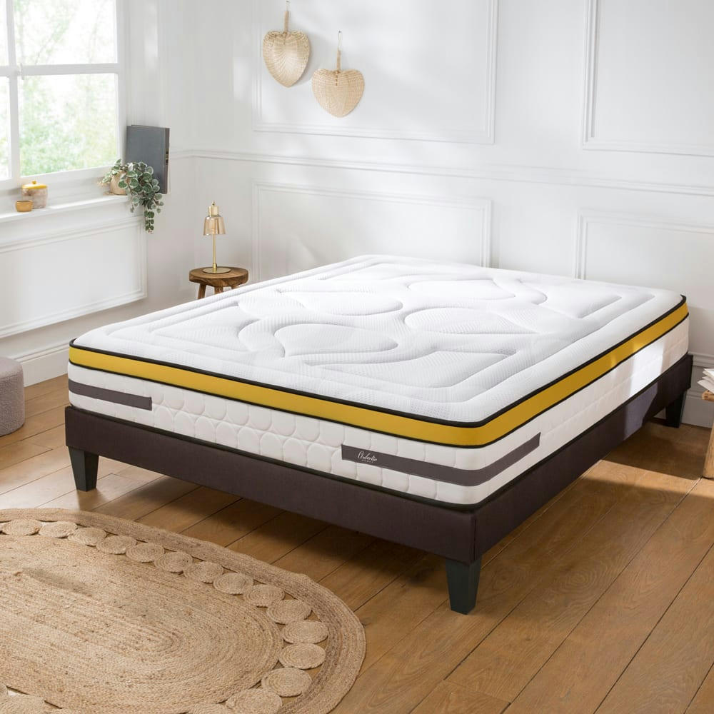 AUBERTIN - Ensemble Matelas à Ressorts ensachés sommier gris 140x200