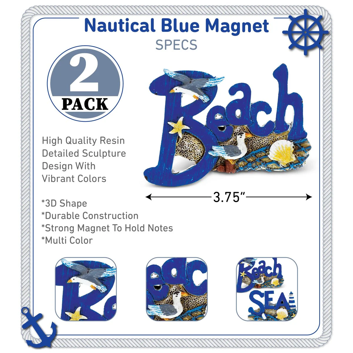 CoTa Global Beach & Sea Words Decor Refrigerator Nautical Magnet 2 Pc. - 4 inches long
