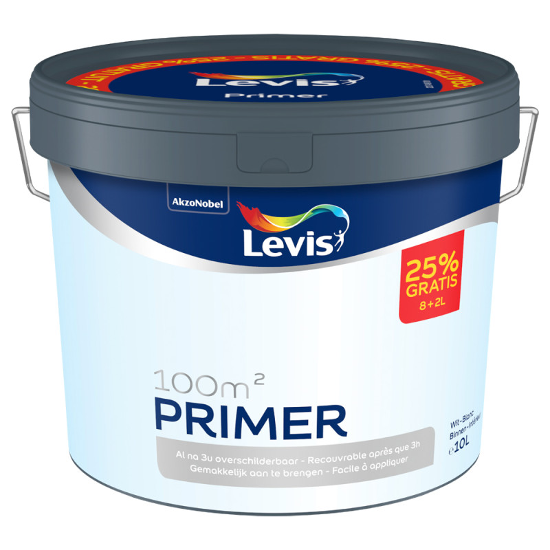 Primer pour murs et plafonds blanc mat 8 L   2 L gratuit LEVIS