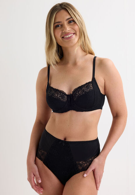 Womens Black Floral Lace High Cut Briefs