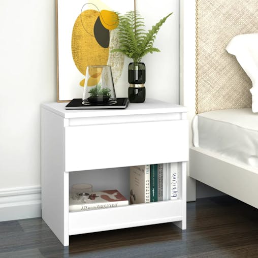 NNEVL Bedside Cabinet White 40x30x39 cm Chipboard