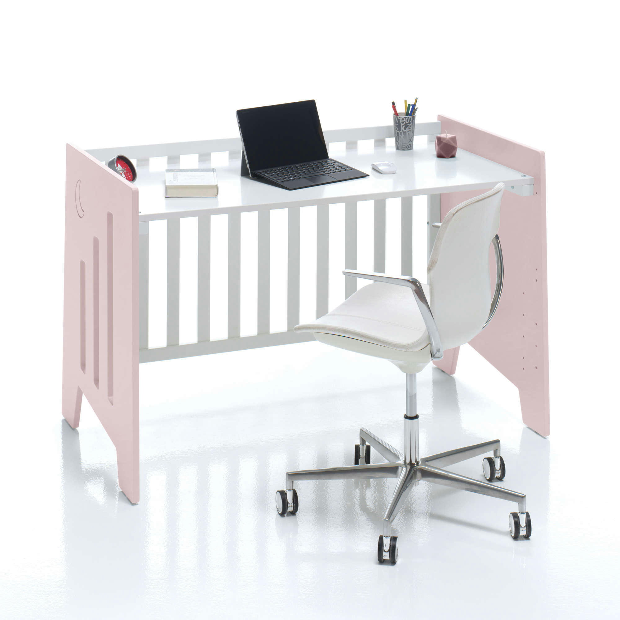 OMNI - Lit bébé - bureau (2en1) 60x120 cm en rose