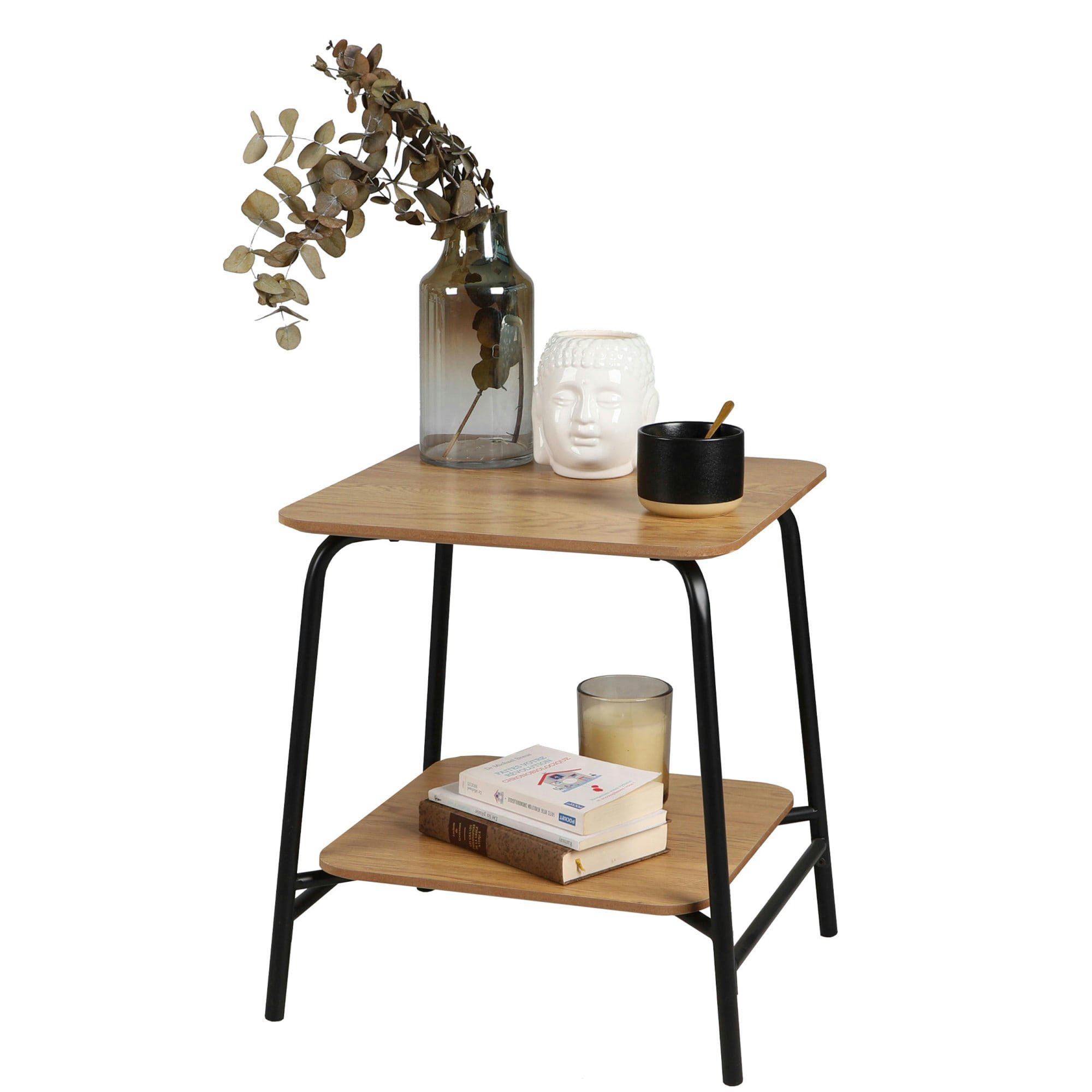 - Table d'appoint bout de canapé bois et métal noir - 45x45x51cm