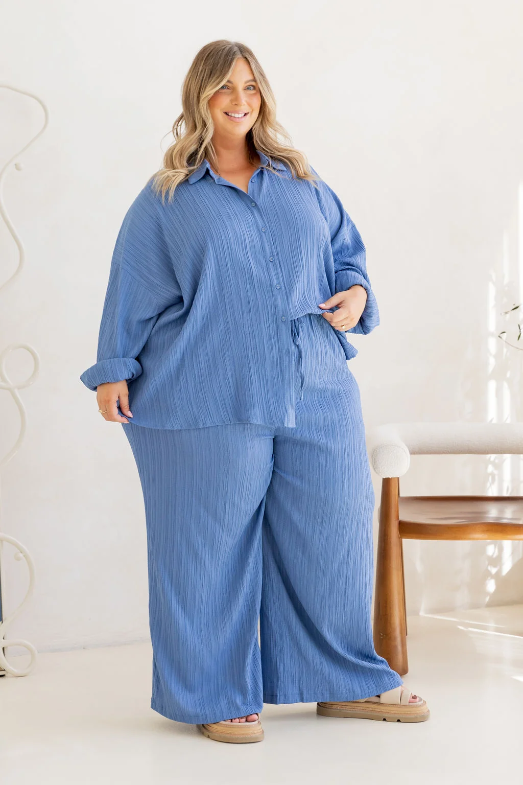Camille Shirt in Textured Denim Blue