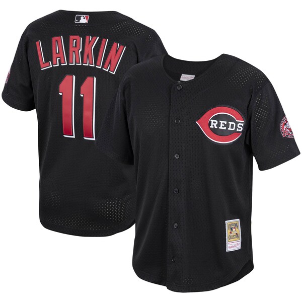 Barry Larkin Cincinnati Reds Cooperstown Collection Mesh Batting Practice Button-Up Jersey - Black