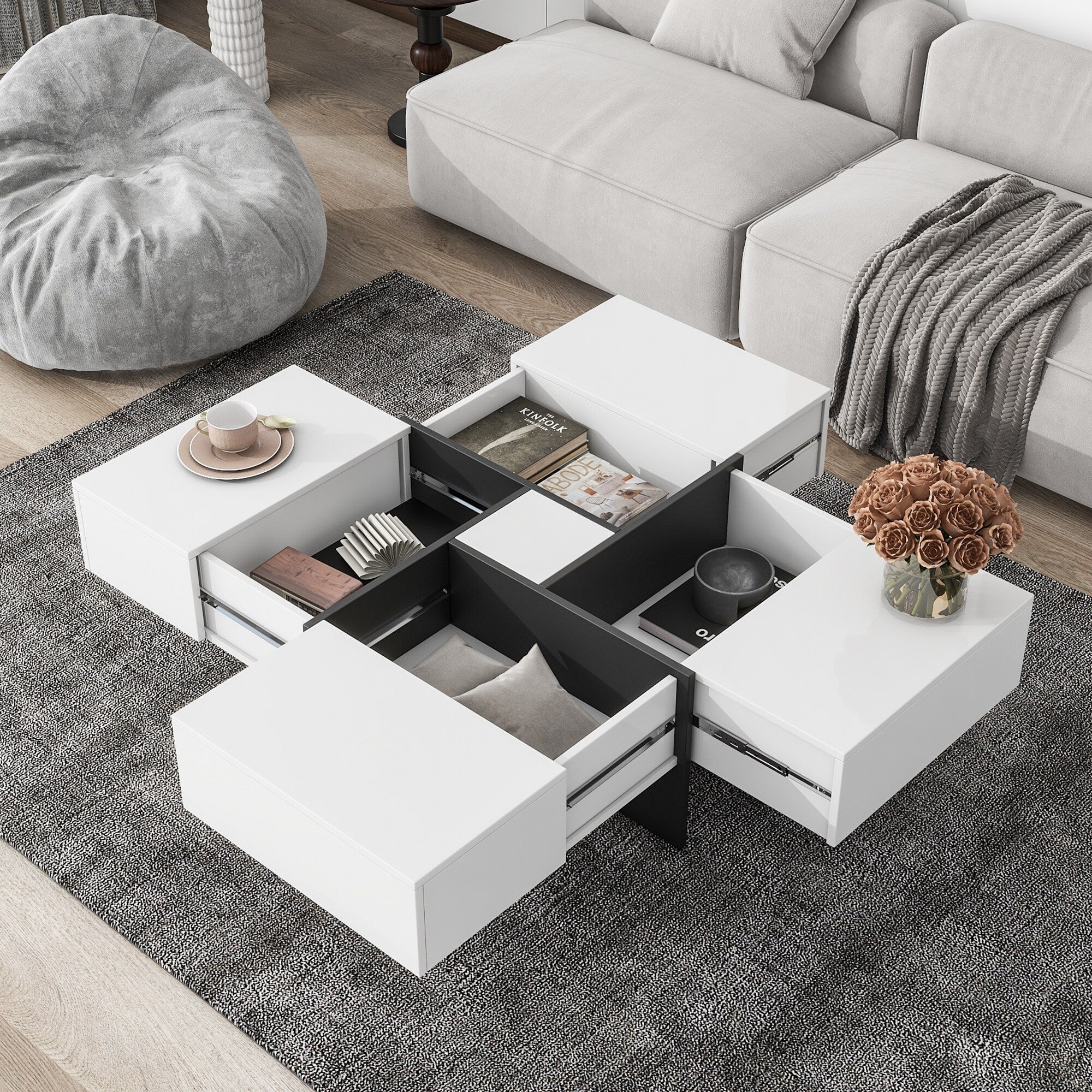 On-Trend Modern Design Coffee Table with Hidden Storage - 31.50 x 31.50 x 13.80